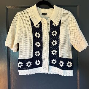 Rails Milan Top Navy Crochet Daisies